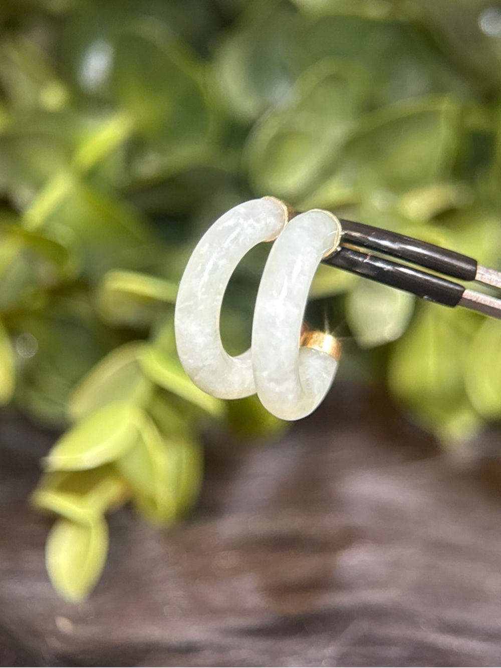 Small 14K Gold Trim Jade Green Hoop Stud Earrings - Picture 4 of 7